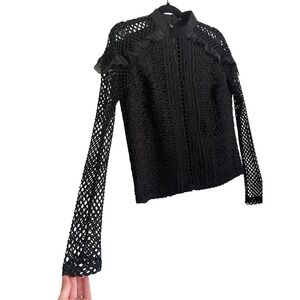 Mesh Fishnet Long Sleeve Whimsigoth Black Crochet Zip Corporate Goth Small